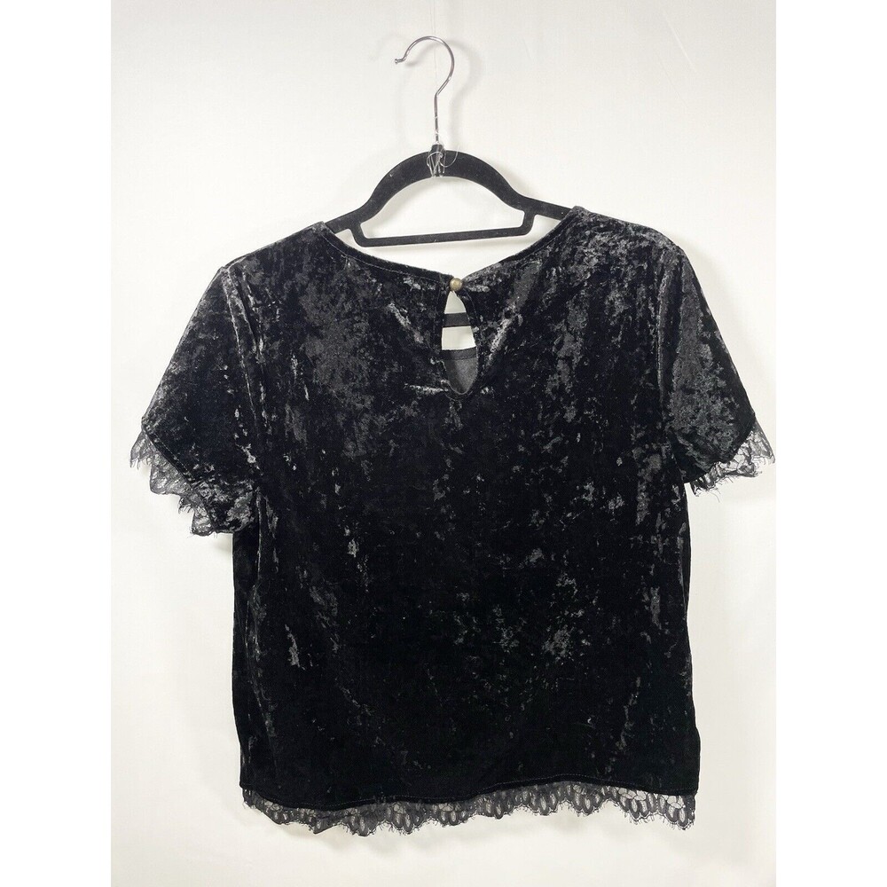 Rewind Top Size Large Black Velvet Lace Trim Blouse